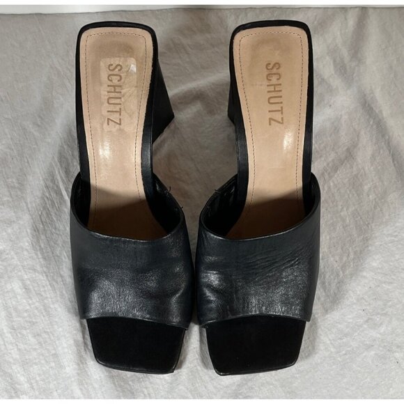 Shutz Lizah Leather Slip On Heel Mule Sandals Black Size 9.5 - Picture 7 of 12